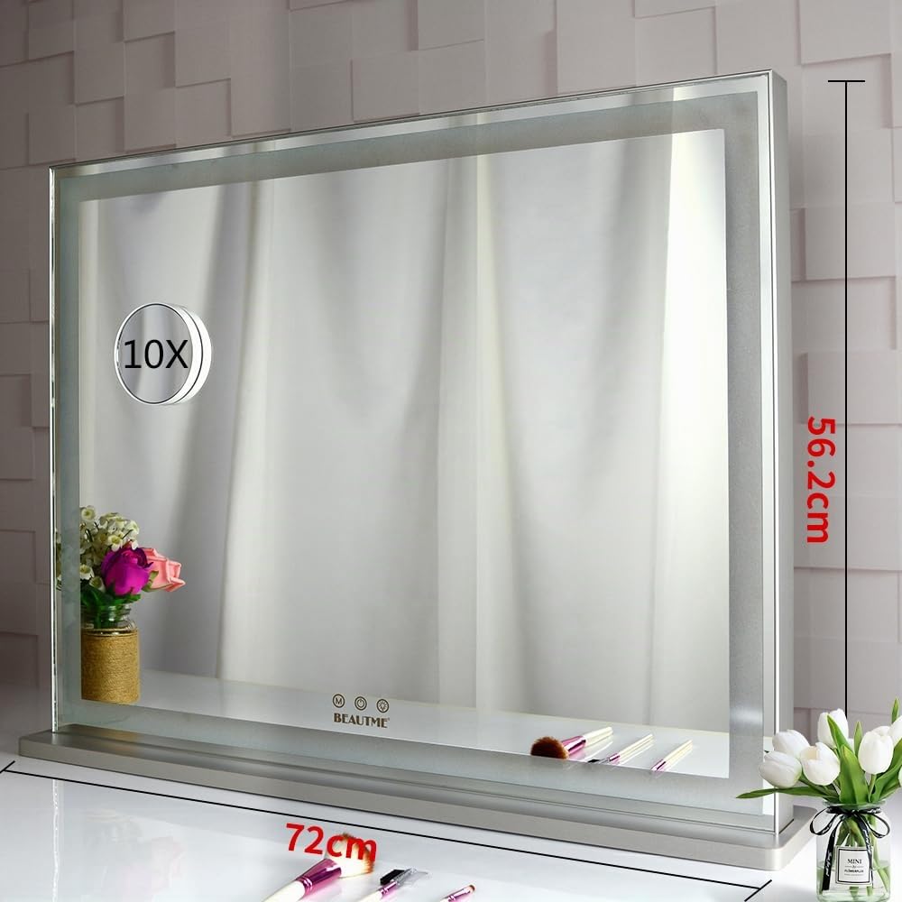 BEAUTME Specchio per il trucco Hollywood con luci retroilluminate a LED, da tavolo/da parete, per camerino e camera da letto, 3 modalità di colore con dimmer (28,3 x 22,5 pollice)