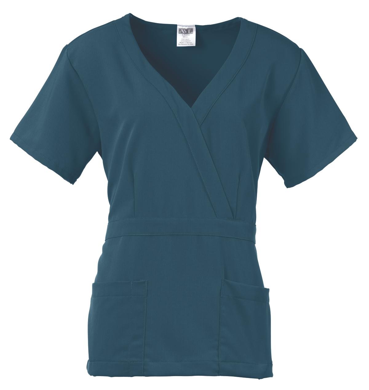 AVE. Women’s Medical Scrub Top, Park, Slimming Mock Wrap Scrub Shirt, Great for Nurses, Caribbean Blue, X-Small