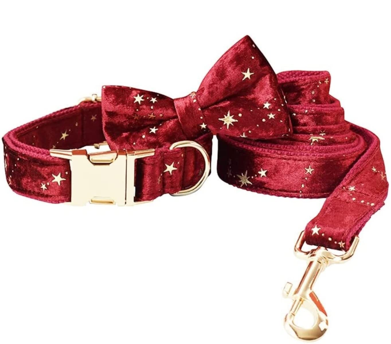 Morbido Guinzaglio Per Cani Collare Per Cani Personalizzato Generico E Guinzaglio Per Animali Domestici In Velluto Rosso Natalizio Con Stelle Dorate Antiscivolo Flexi(33-51cm)