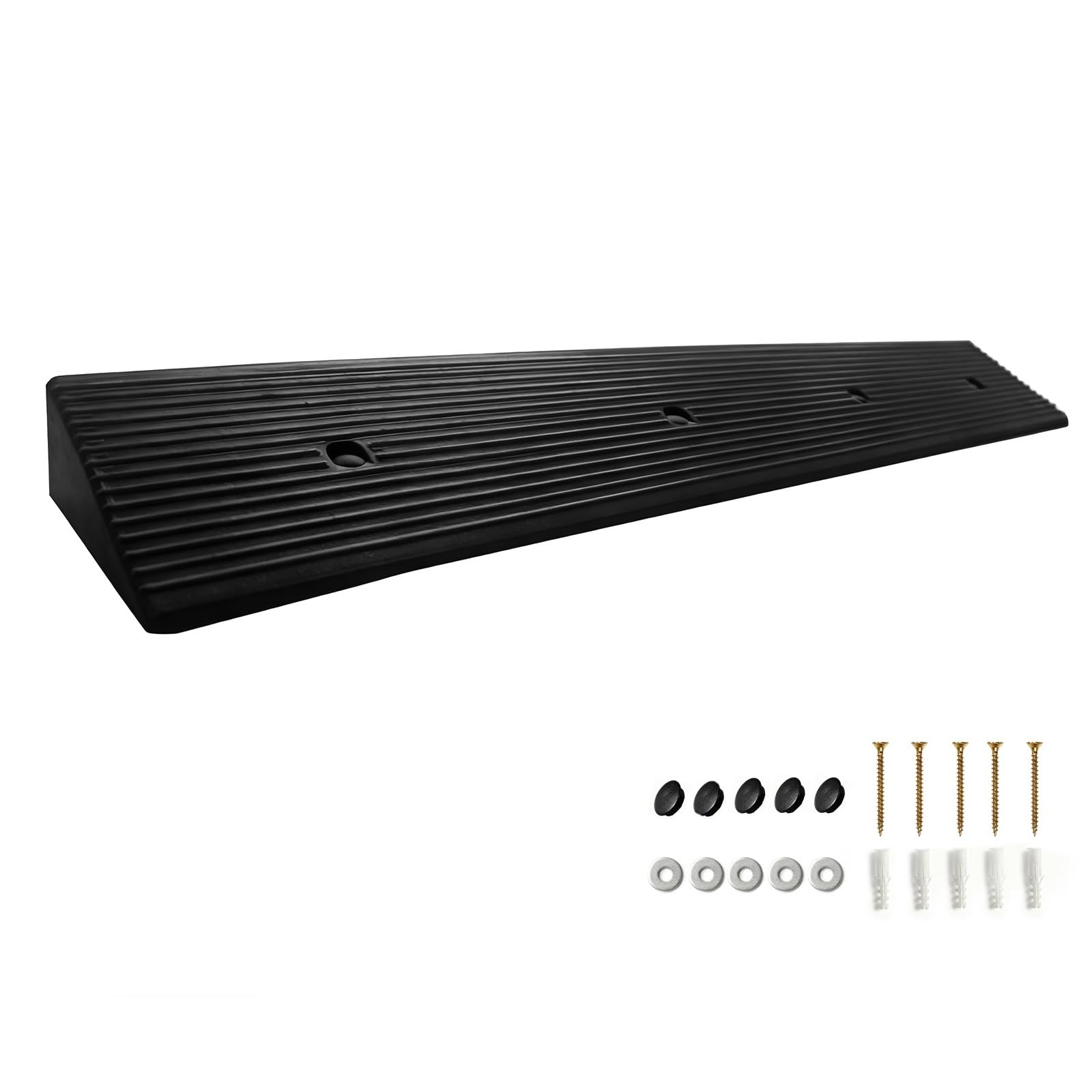 2.4" Rise Threshold Ramps with Pre-Set Holes& Plugs, Longer Size Solid Rubber 12000lbs Capacity, Non-Slip& Cuttable- for Doorways, Driveways, Warehouse, Patio, Shed- 2.4" Rise(39.3"×5.9")