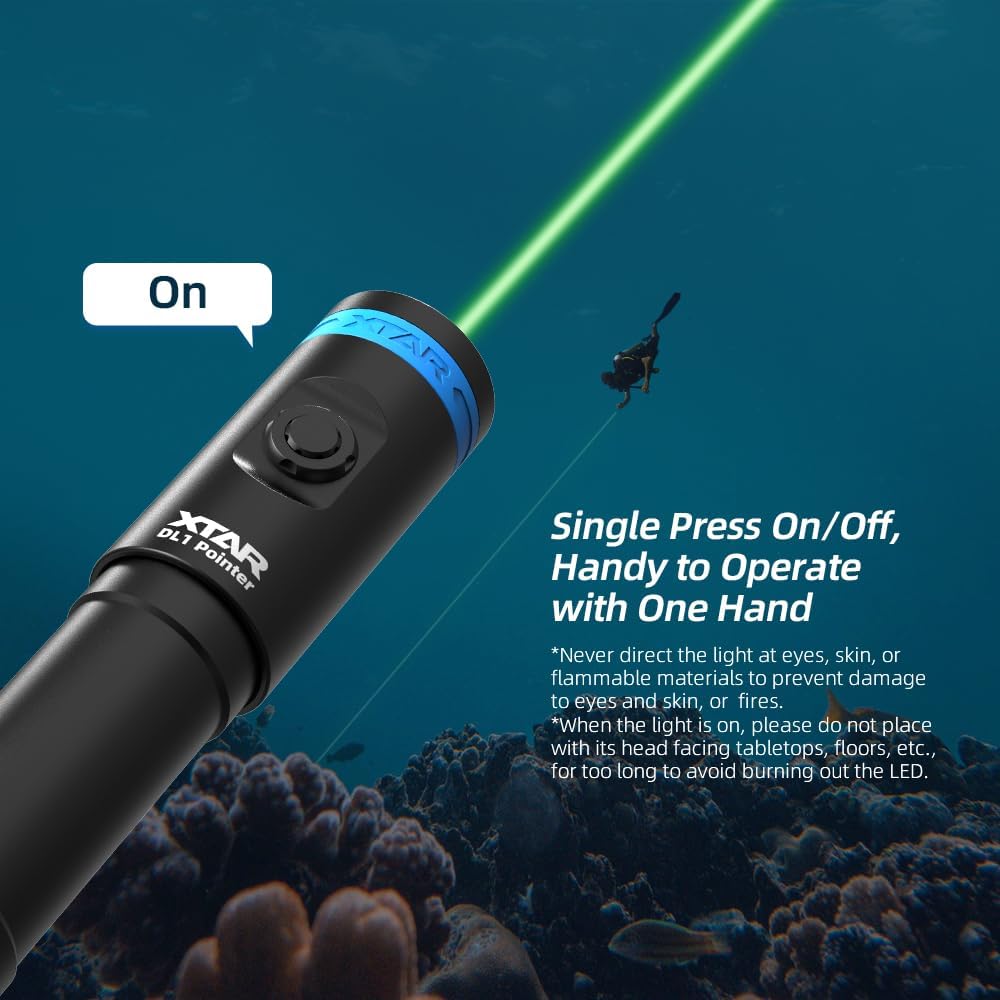 XTAR Pointer DL1 Scuba Dive Light,2000 Meters Ultra Long Green Beam Throw,50M Underwater Flashlight