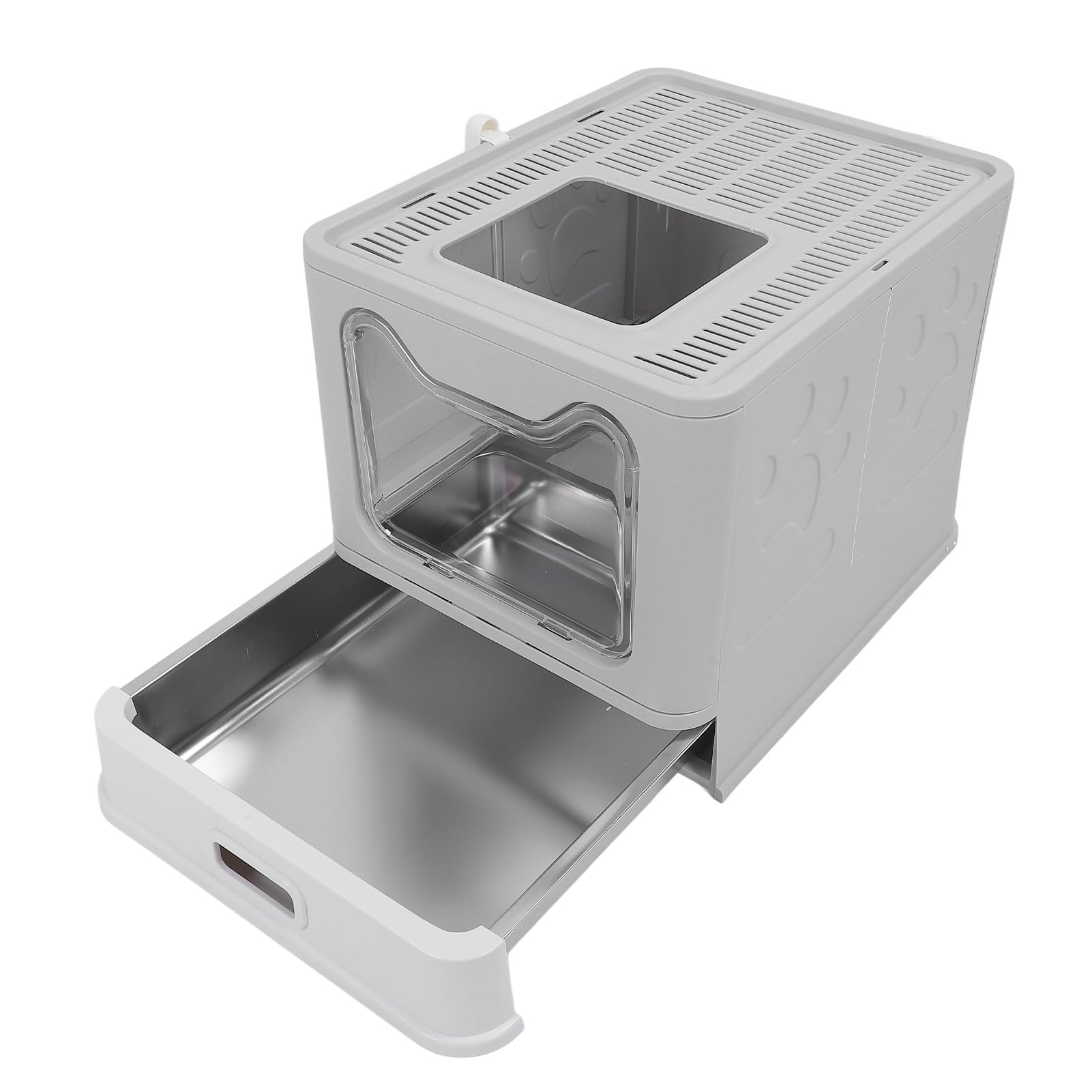 Enclosed Cat Litter Box with Lid and Scoop, Stainless Steel Litter Box, Large Cat Toilet, Drawer Type Cat Litter Tray, Anti Leakage Pet Litter Pan, Easy To Install (Gray)