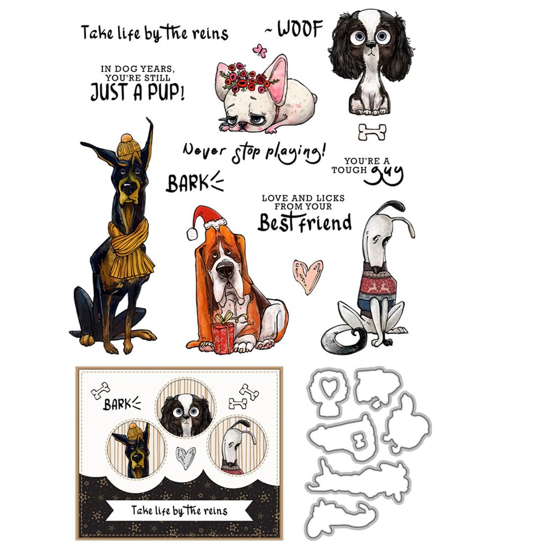 Doberman Pinscher Animal Stamps and Cutting Dies for Card Making DIY Transparent Silicone Clear Stamp and Metal Die Cuts Sets for Scrapbooking Paper Greeting Cards Decor Seals Craft Supplies