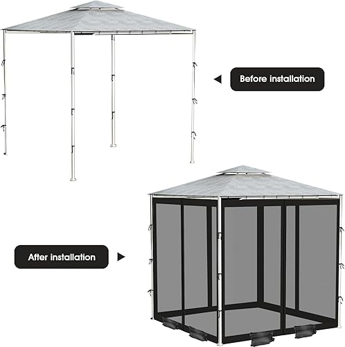 Miniatura 6 de Mosquitero universal de 10 x 12 pies con sacos de arena, 4 paneles de paredes de malla con cremalleras dobles para patio, jardín, patio, color negro