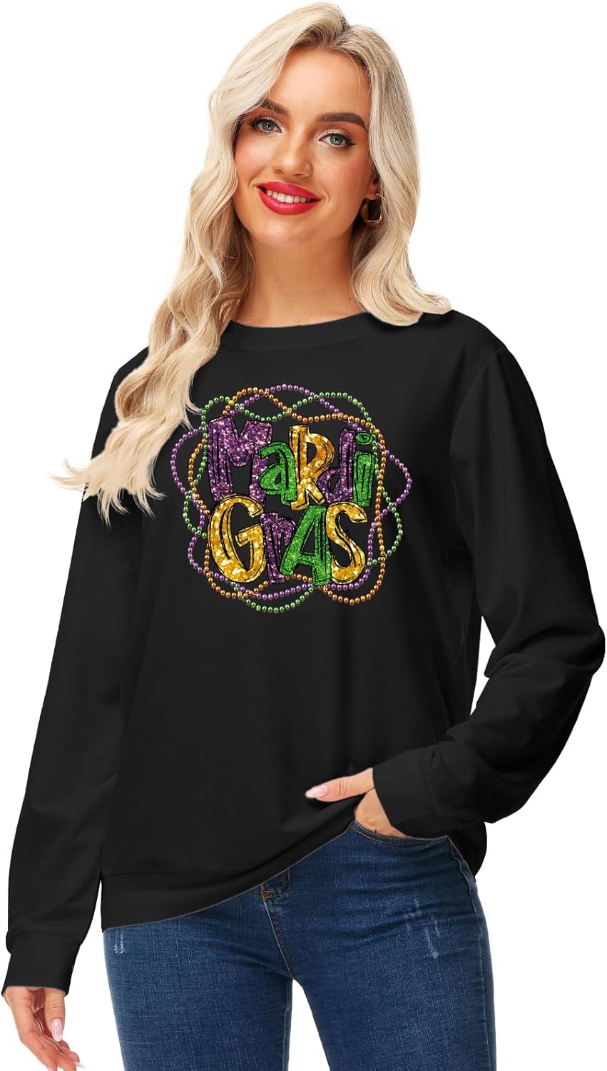 AOBUTE Women Valentines Long Sleeve Sweatshirt Mardi Gras Casual Print Shirts - Image 4