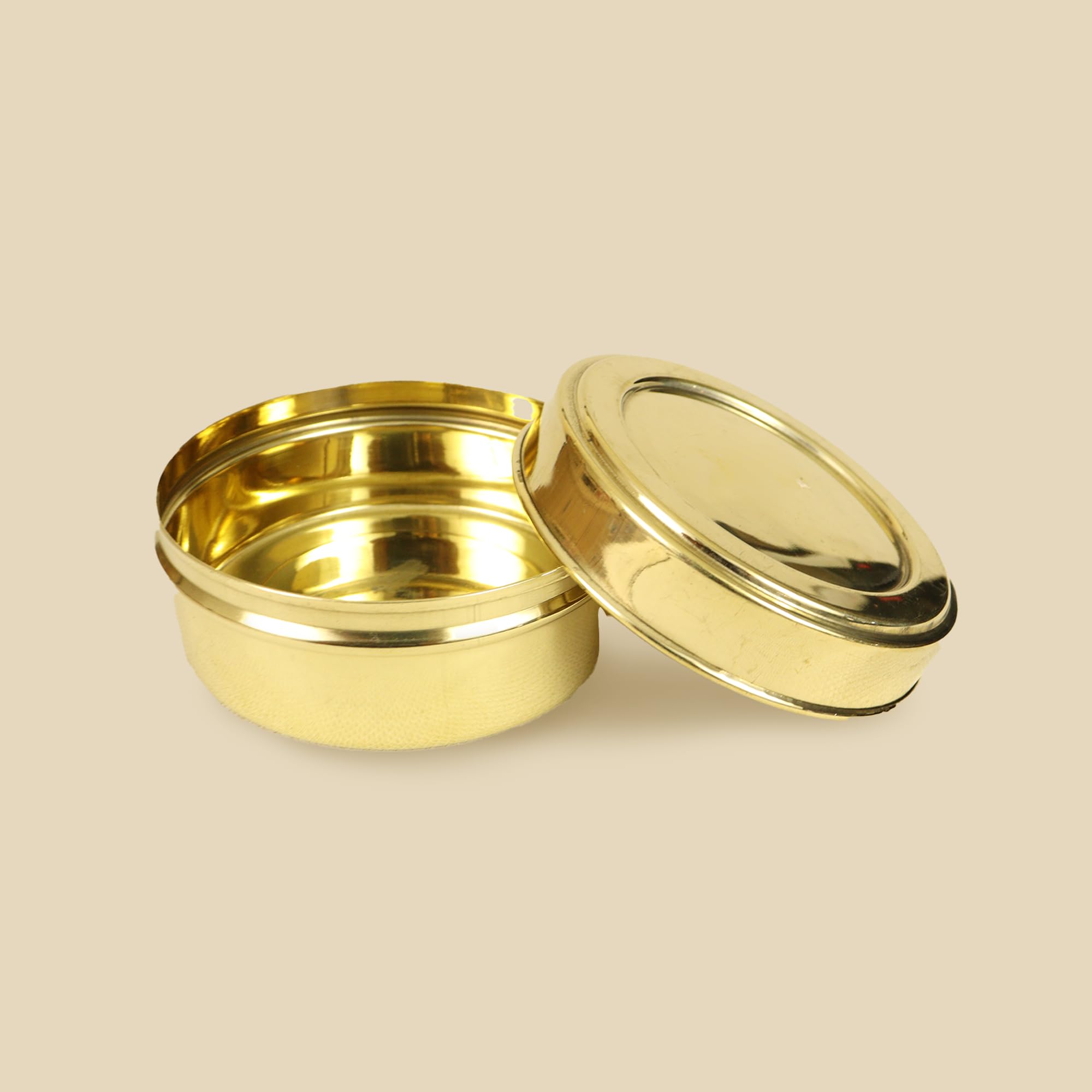 Pure Brass Container Box|Prasadham Box Mandir | Roli |Dry Fruit box |Gift Box | Diwali Gift box | Tiffin | Lunch Box - Round Shape Small Dabba-image-1