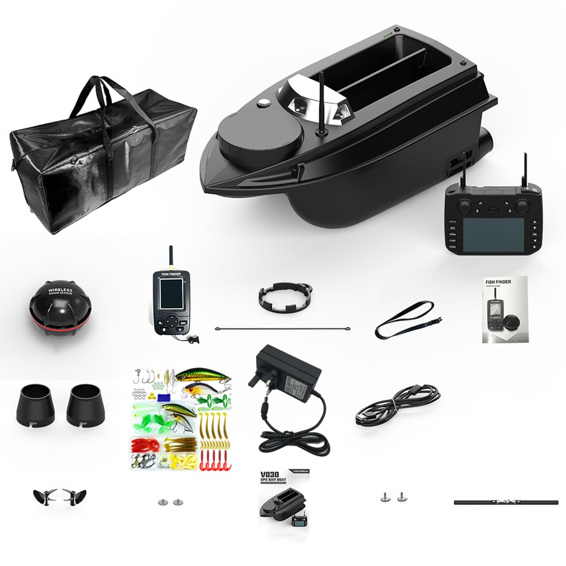 Bateau amorceur radiocommandé pour la pêche à la carpe, V030. Bateau amorceur intelligent avec télécommande de 800 m et capacité de charge de 3 kg, positionnement GPS, régulateur de vitesse automati