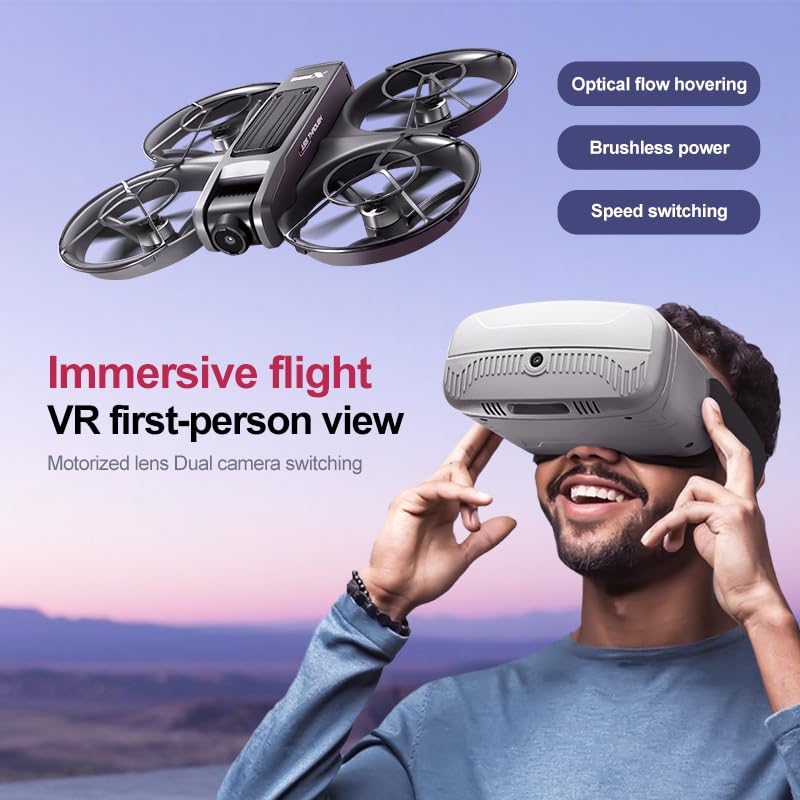 VR FPV Drone, Experience First-Person View Flight, Comes With a VR Goggle Kit and Remote Controller. The Drone Features a Full Propeller Protection Guard and Collision-Resistant Structure, Making It Easy to Operate and Perfect for Beginners. Equipped With an Optical Flow Positioning System and Brushless Motors for Smoother and More Precise Flight. Ideal as an FPV Quadcopter for Entertainment or as a High-Performance Remote Control Helicopter. - Image 4