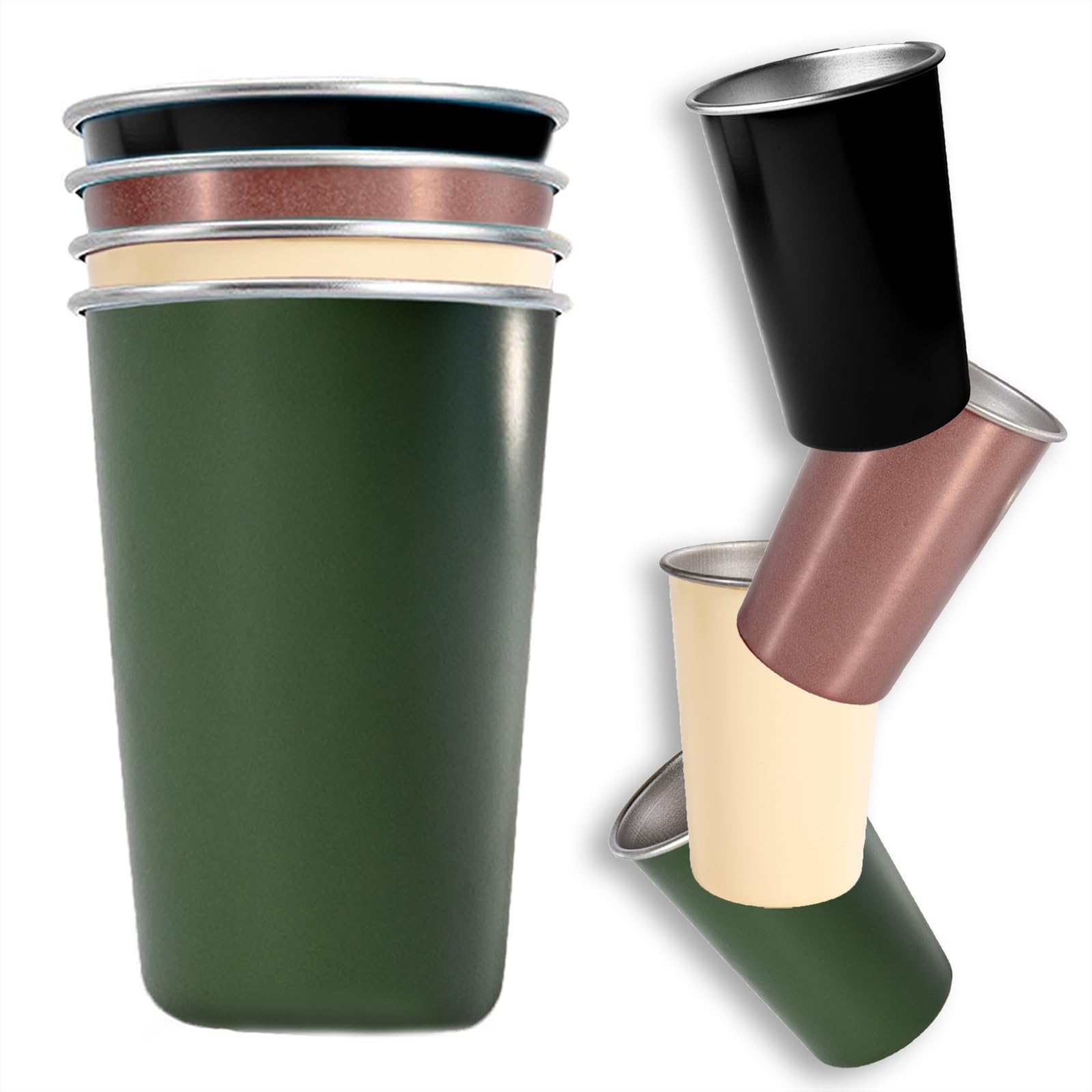 HNJZX 4Pcs Stainless Steel Camping Cup - Camping Mug 12 oz Stackable Shatterproof Metal Drinking Glasses for Outdoor Picnic Hiking Fishing Cup Gift