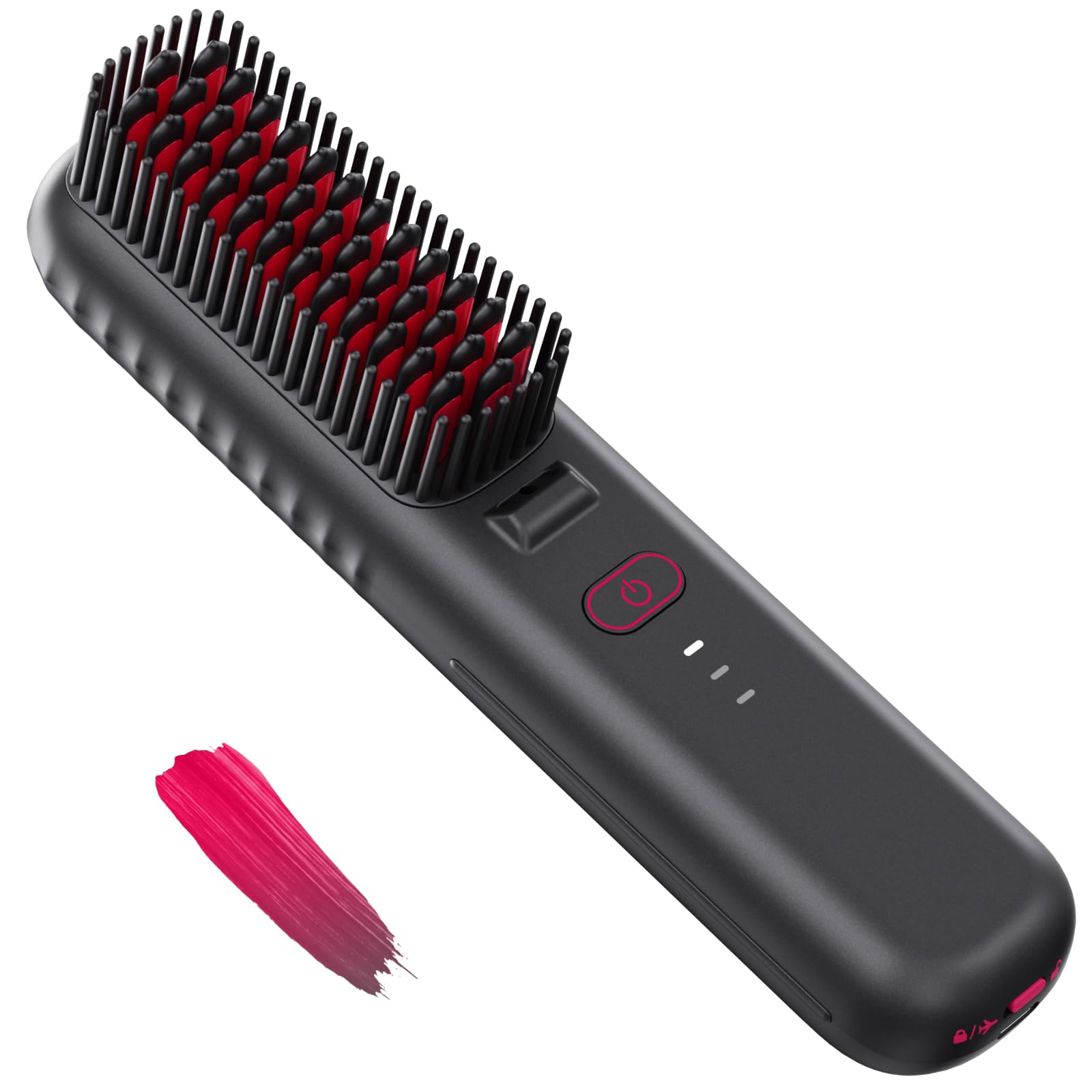 Cordless Hair Straightener Brush, Portable Mini Straightening Brush for  Travel, Negative Ion Hot Comb Hair Straightener for Women, Rose Red