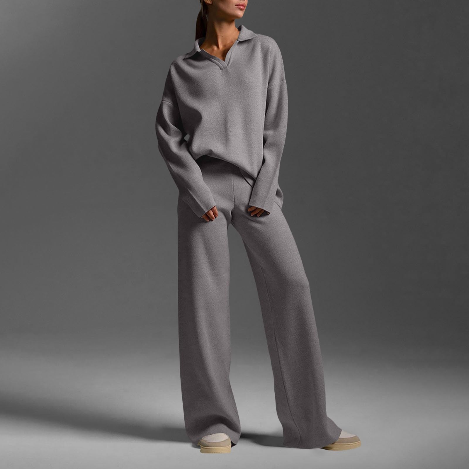 Completi Donna Eleganti 2 Pezzi Completi Da Ginnastica Manica Lunga Scollo a V Tuta Palestra Completo Sportiva Elegante Set Top E Pantaloni a Gamba Larga Tute Per Jogging Fitness Yoga Da Casa Autunno