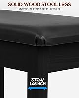 Vista 7 de STRICH Banco de piano con almacenamiento, banco de teclado de madera maciza, taburete con cojín acolchado, color negro