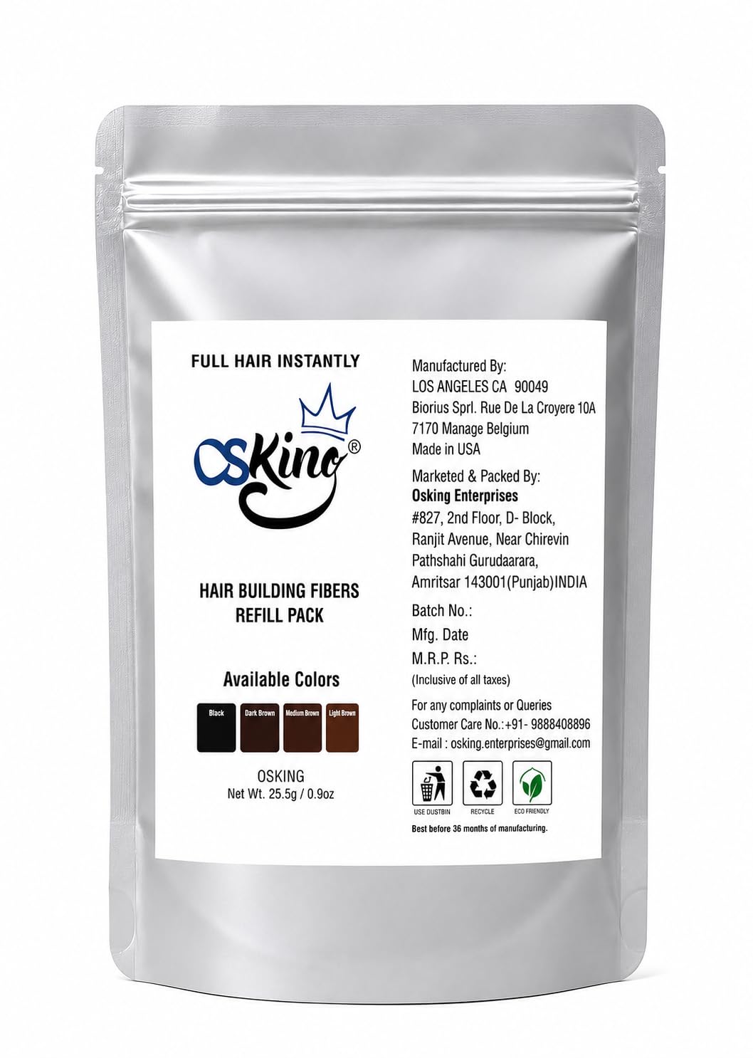 Osking Hair Building Fibers Refill Pack 31.5Grams/55 Grams (Hair Loss Concealer) 31.5g, Black)-image-12
