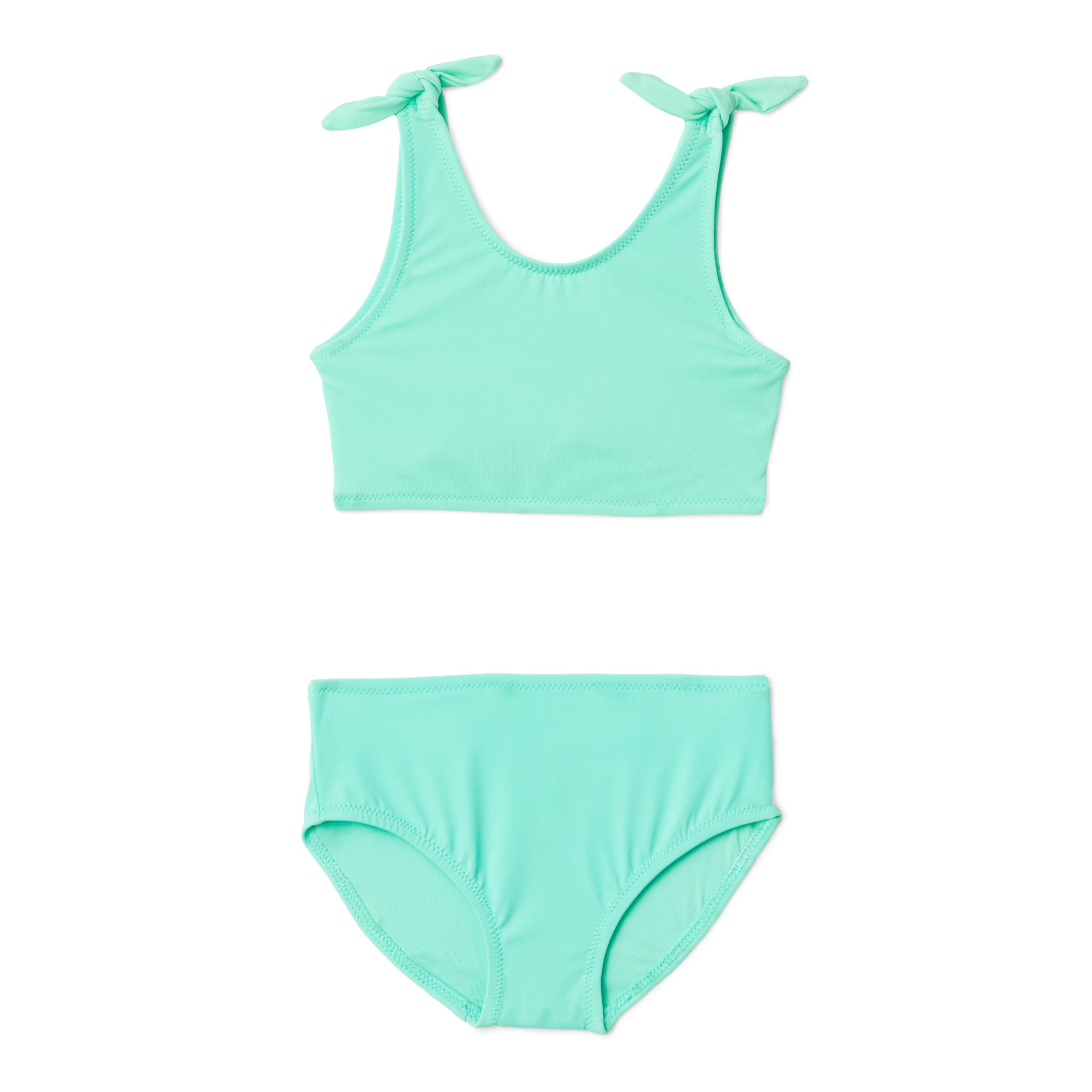 Amazon Essentials Girls' Bow Two-Piece Bikini Set, Bright Mint Green, 6-7 Years
