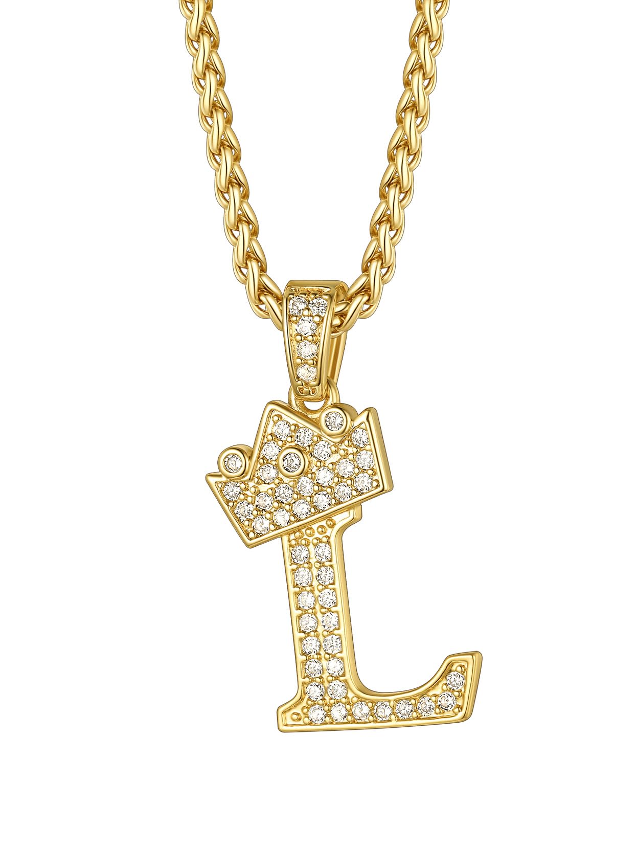 Richsteel Initial Necklace for Men A-Z 18K Gold Plated Crown Shiny Cubic Zirconia Monogram Pendant for Women Fashion Jewelry