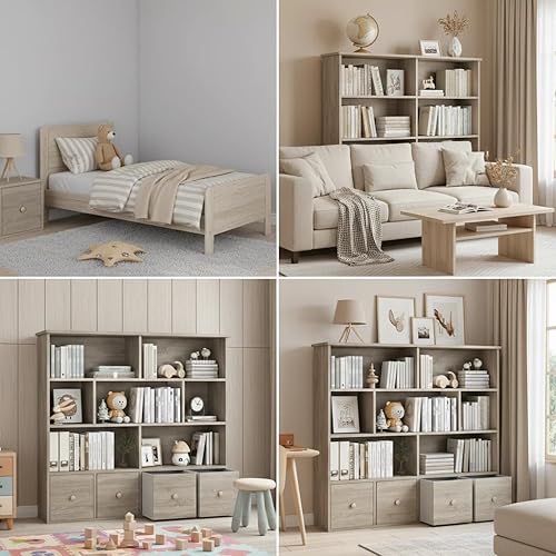 Miniatura 8 de EROMMY Organizador de almacenamiento de juguetes con 4 cajones de tela plegables y 7 cubos de almacenamiento, estantería para niños para sala de