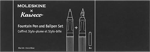 Miniatura 5 de Moleskine x Kaweco, juego de pluma estilográfica y bolígrafo, punta medianapunta de 0.039 in, color negro con tinta azul