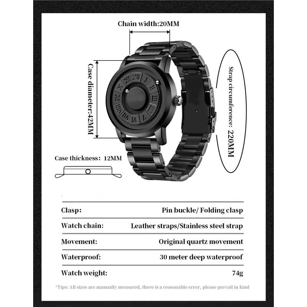 ZBDZSW Orologi da Uomo Orologio da Polso al Quarzo con puntatore a Scorrimento Creativo e Forza Magnetica Orologio da Uomo in Vera Pelle