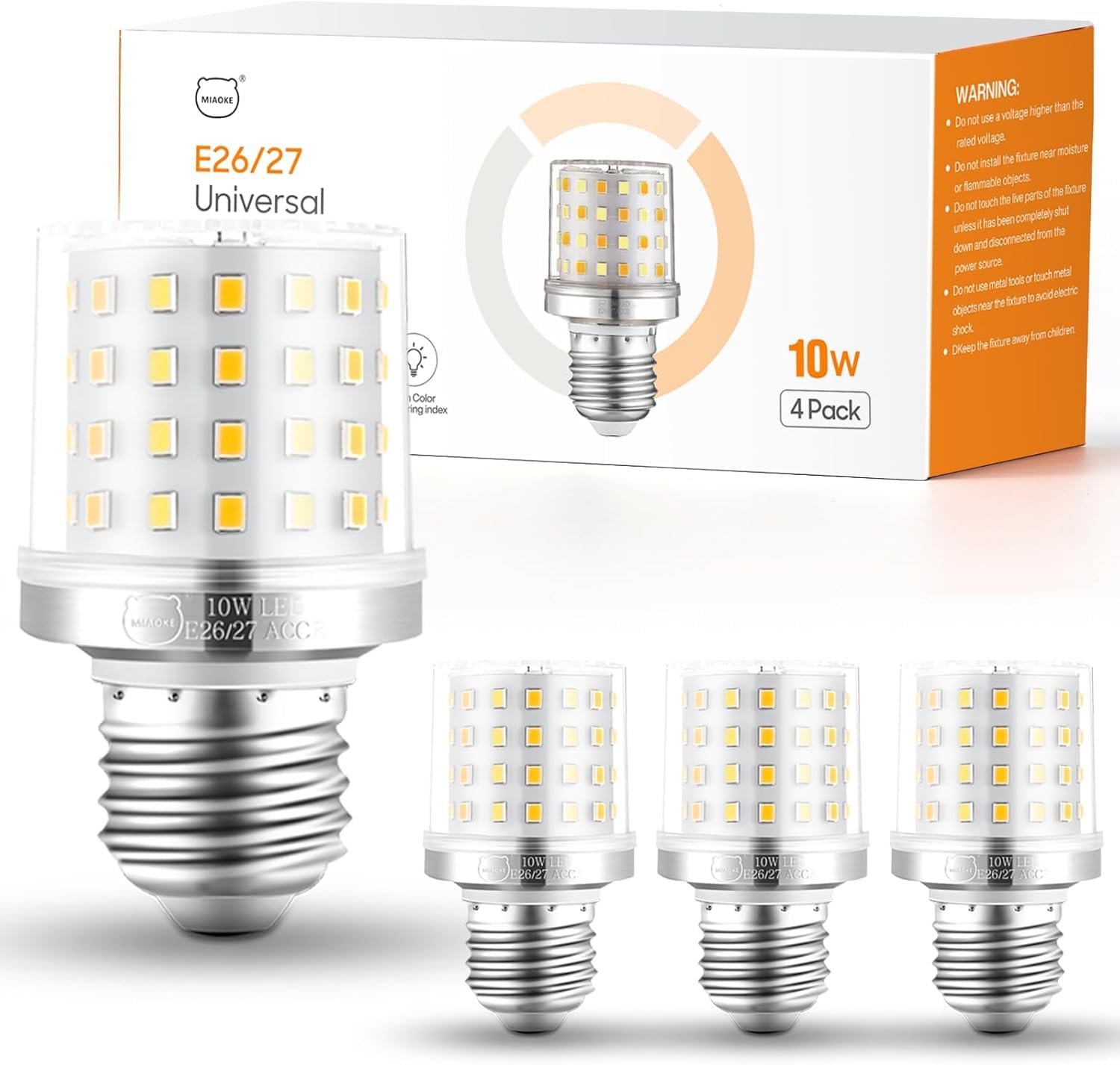 MIAOKE E27 Led Warmweiss Glühbirne Dimmbar, 10 W Dimmbare Glühbirnen Mit Drei Farbmodi, 900-Lumen-Glühbirne, Kann Den Energieverbrauch Um 90% Senken Sind Für Das Badezimmer Geeignet (4er-Pack)