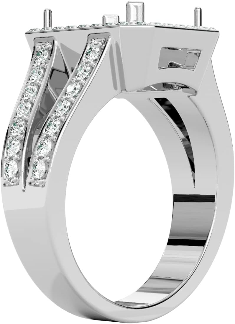 PEORA 14K Gold G-H/VS Lab Grown Diamond Semi Mount Ring Setting, Fits 10x8mm Emerald or Radiant Cut, 0.50 Carat total, Sizes 4 to 10