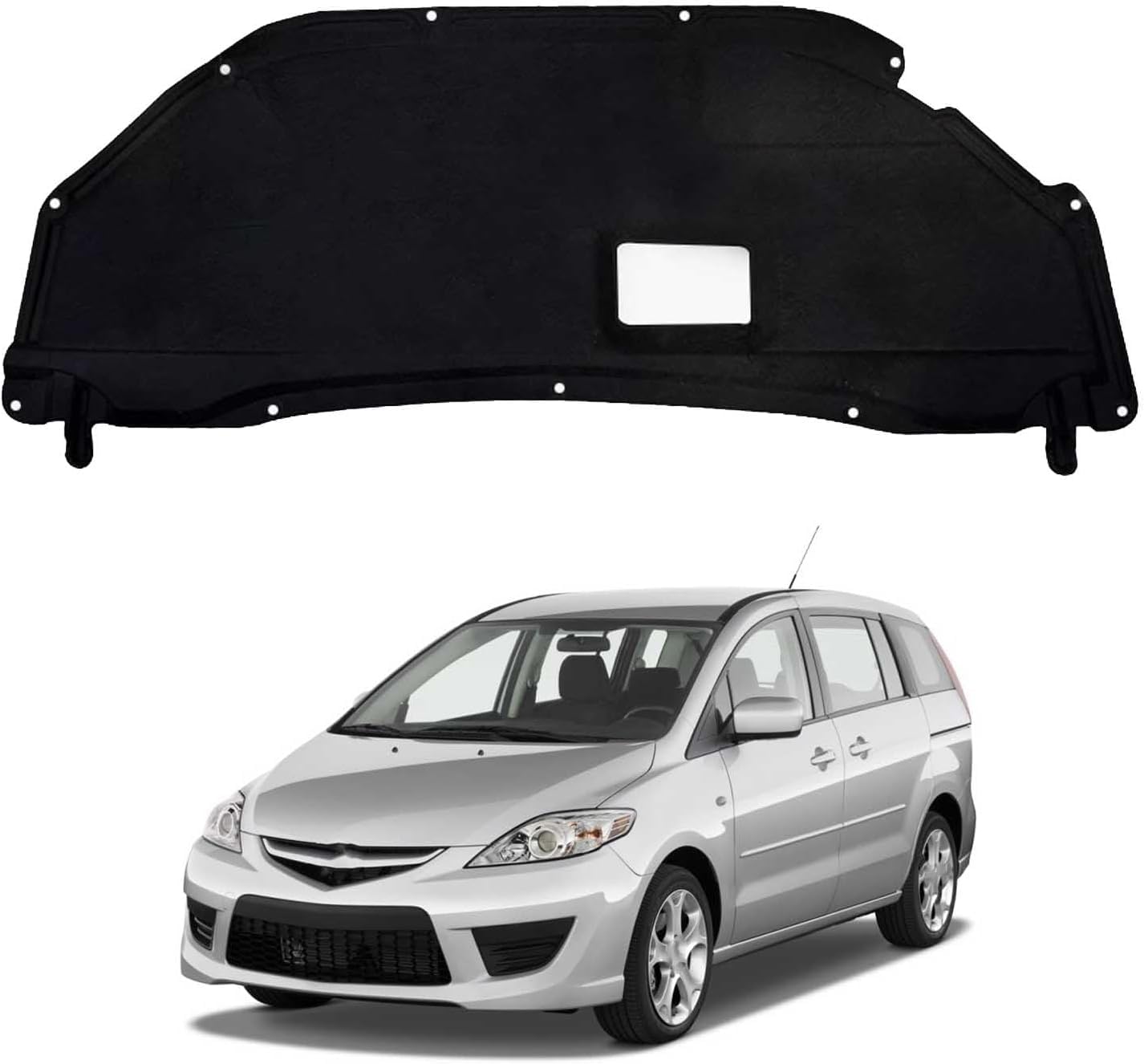 Bonnet Insulation Mat 10mm for Mazda 5 2005-2010 OE: CC2956681A C51356681 – Fireproof Engine Sound Deadening & Heat Shield Acoustic Liner with Clips