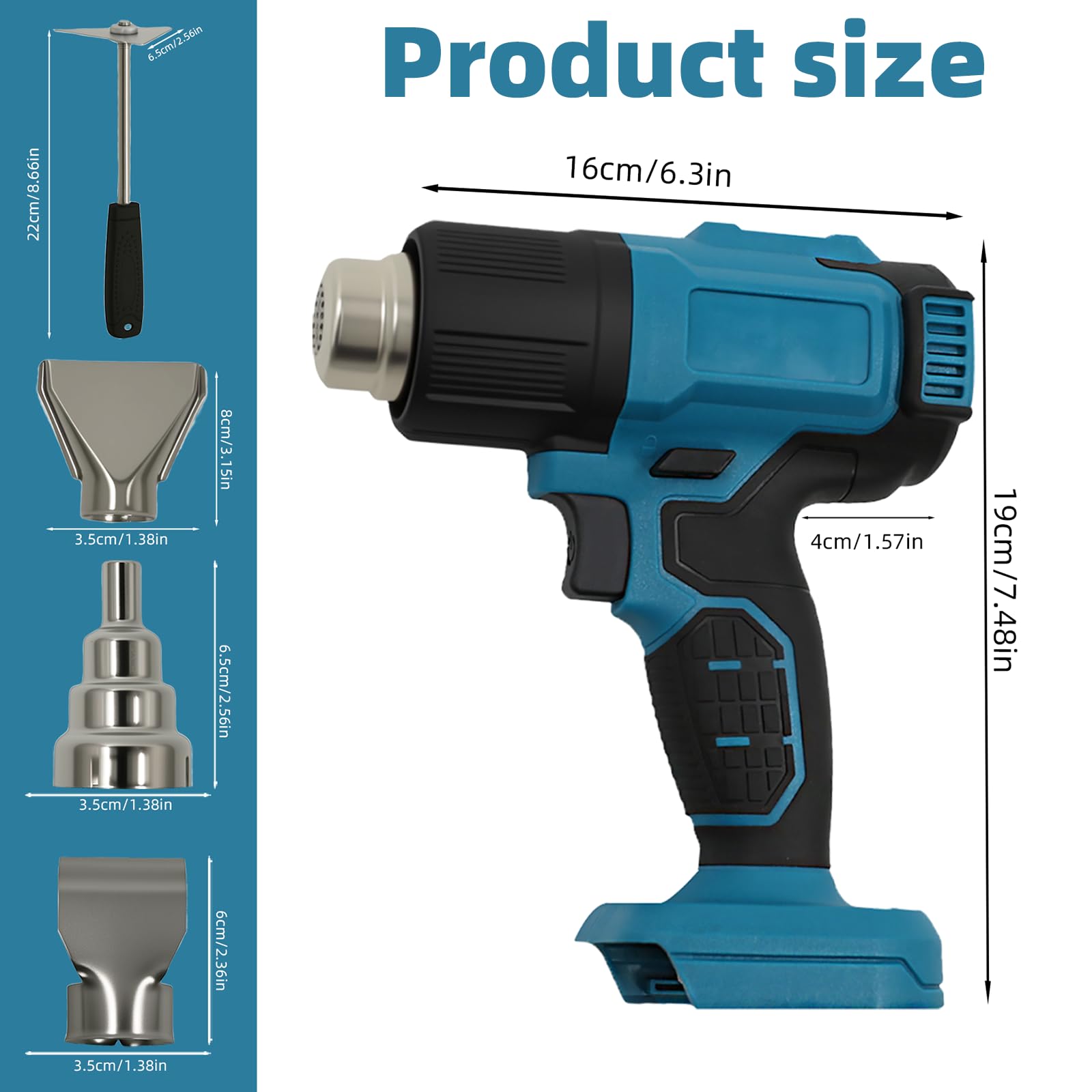 Bezprzewodowy pistolet na gorące powietrze 350 W – kompatybilny z akumulatorem Ma-kit 18 V, dmuchawa gorącego powietrza do prac domowych, w zestawie 3 dysze i skrobak, bez akumulatora