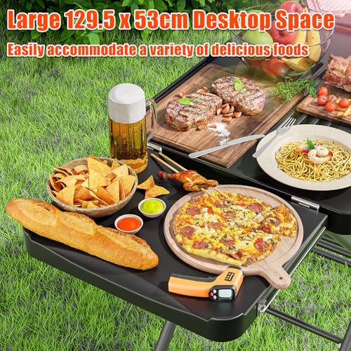 GFTIME Tragbarer Grillwagen für Weber, Ninja, Ooni, Blackstone, Nexgrill, Traeger und den meisten tragbaren Grills und Pizzaöfen | Outdoor Grillwagen mit Rädern, Seitentischen und Papierhandtuchhalter