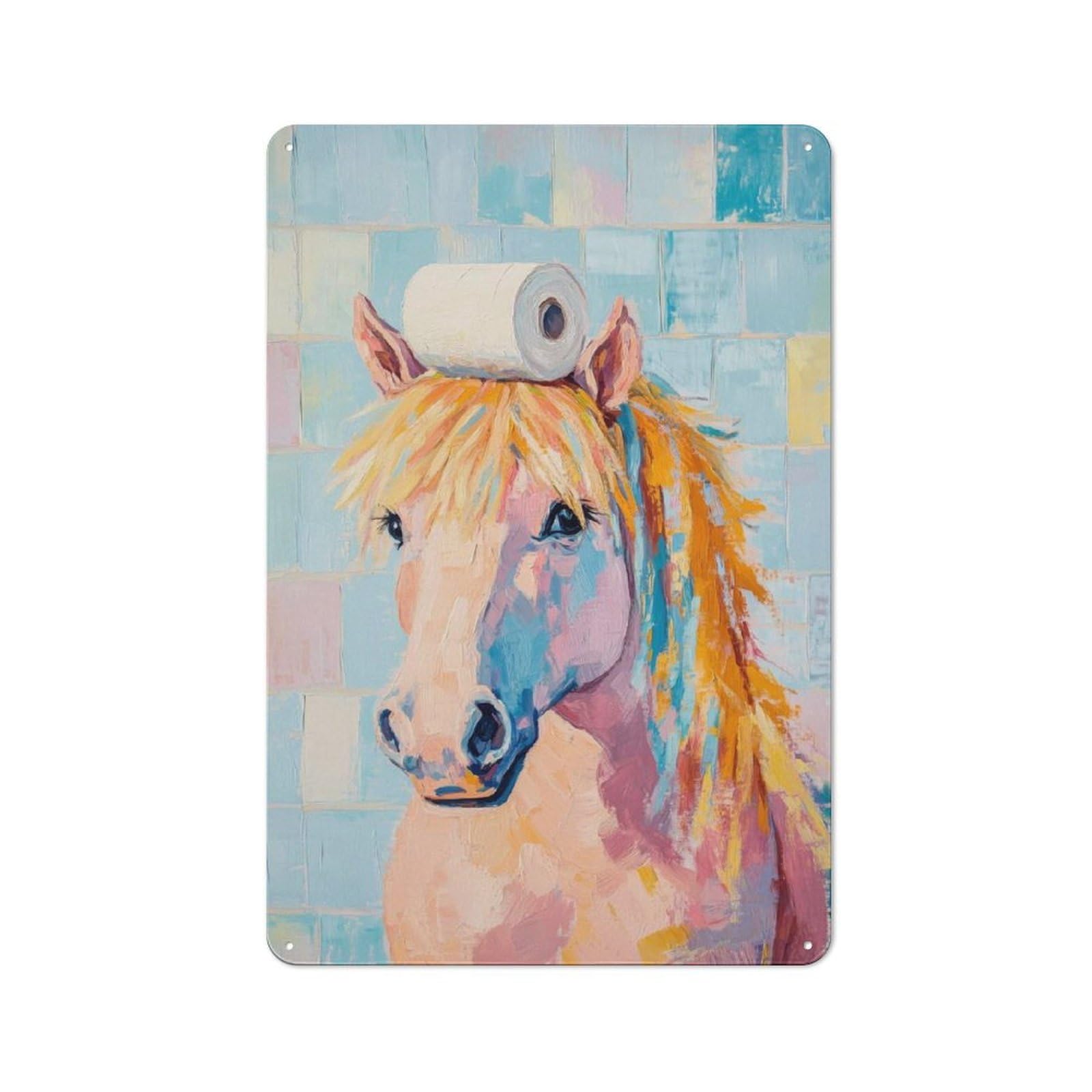 Junmoney Horse With Toilet Paper Cottage Style Metal Wall Decor 30X20cm, Farmhouse Metal Sign For Farmhouse Kitchen, Pantry Or Dining Area