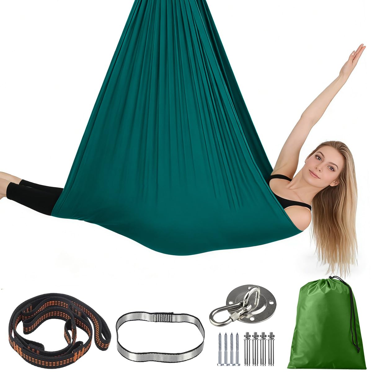 Juego de Hamaca para Yoga Aéreo, Hamaca Colgante para Yoga de 150x280 cm, Kit de Columpio de Yogas con Accesorios, Capacidad de Carga 200 kg, YogaSwing Antigravedad para Fitness Culturismo