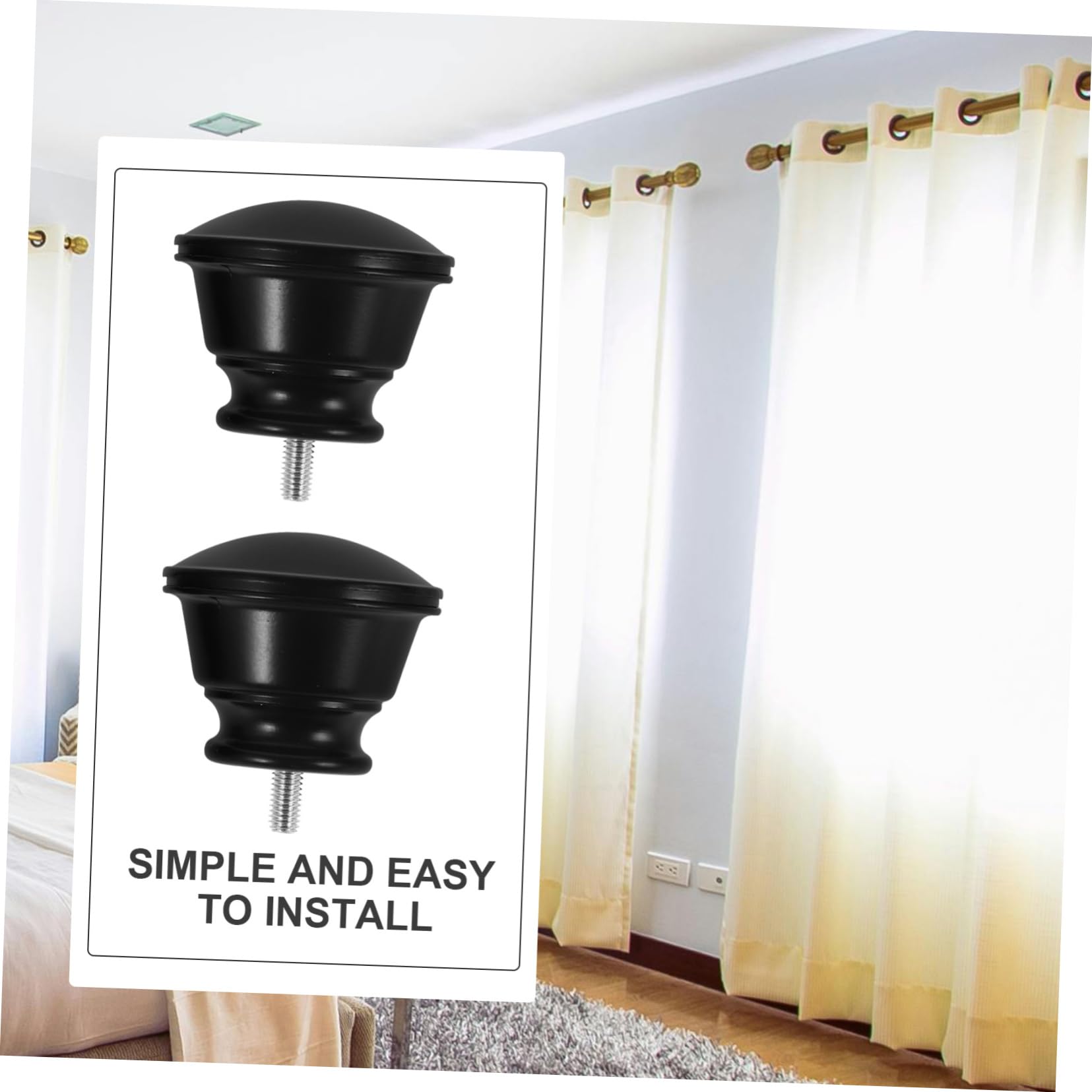 5 Ensembles Prise De Tringle À Rideau Rideaux Pendaison Canne À Pêche Embouts De Traitement De Fenêtre Embout De Tige Décoratif Plastique Abs Black 2 Pièces * 5