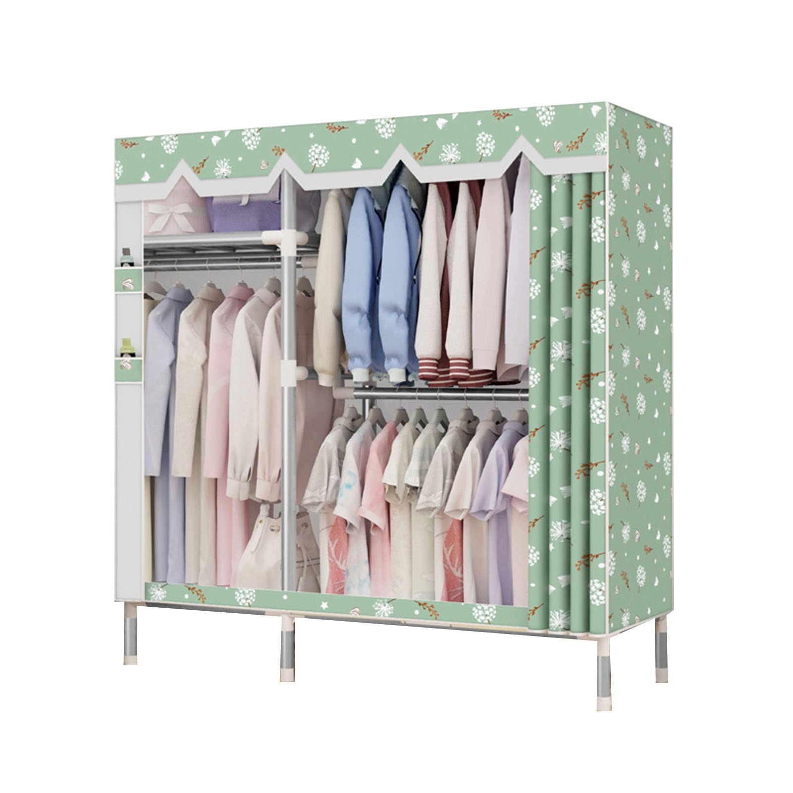Armario de lona antipolvo para proteger ropa delicada con estantes interiores y barra de colgar central
