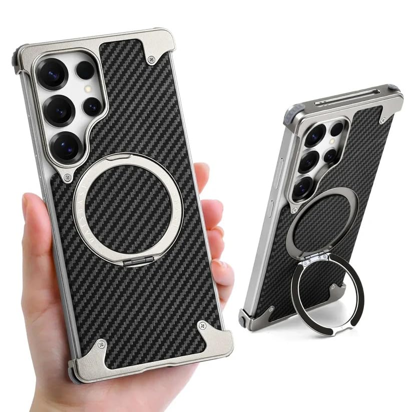 Image of Bumper Case with Kickstand for Samsung Galaxy S-Series Ultra Case Compatible with Wireless Charging | Luxury Aluminum Armor (Kevlar - Silver, Galaxy S26 Ultra)
