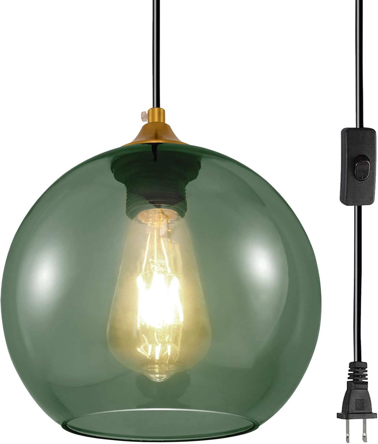 Modern Plug in Pendant Light, Smoke Gray Glass Globe Pendant Lights with 14.75Ft Cord, Gold Brass Hanging Pendant Light Fixture Over Kitchen Island Sink Dining Table Bar Counter
