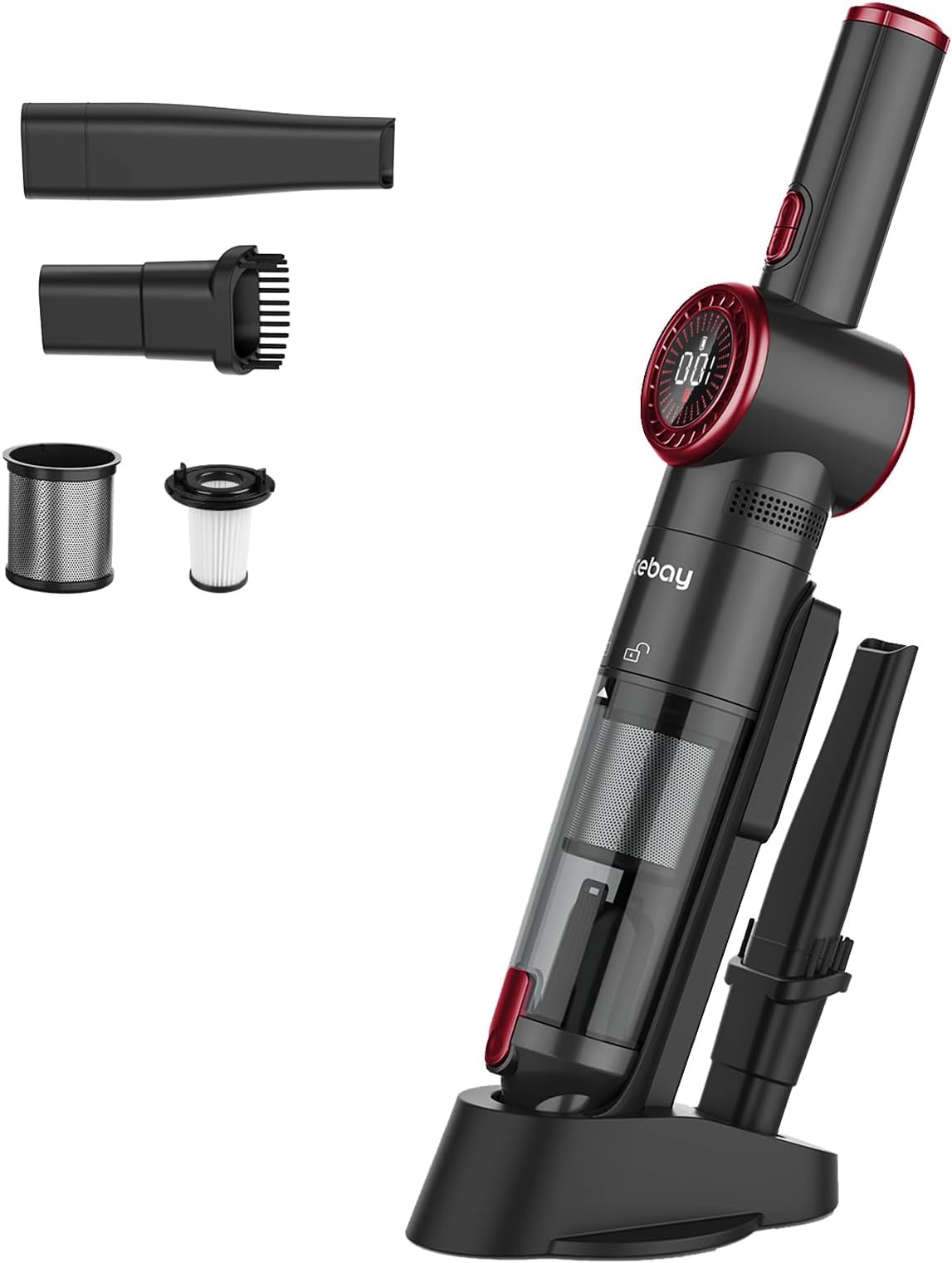 Cordless Handheld Vacuum Cleaner, 15KPA Strong Suction Portable Hand Vacuum Cleaner, LED Display Car Vacuum Cleaner, Fast Charging Dock, Rechargeable Handheld Vacuum Black & Red