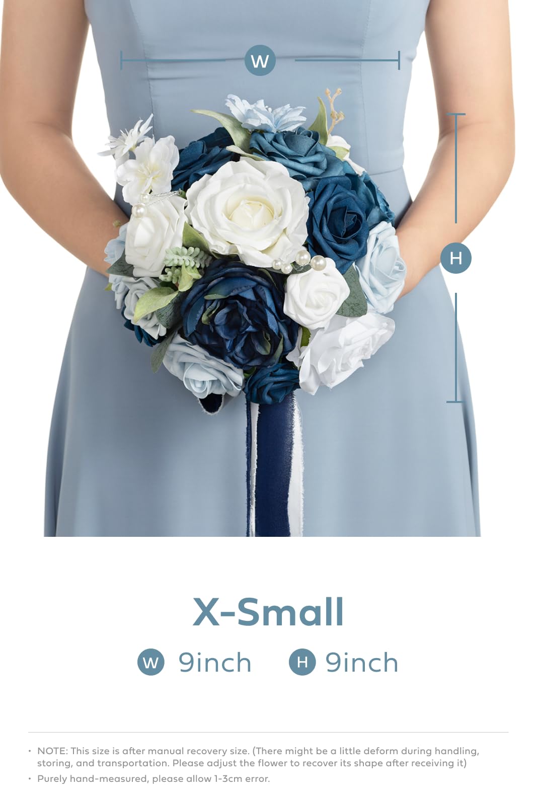 bridesmaid bouquets for navy blue dresses White Rose and Astilbe Bridesmaid Bouquet with Navy Sequins Dress