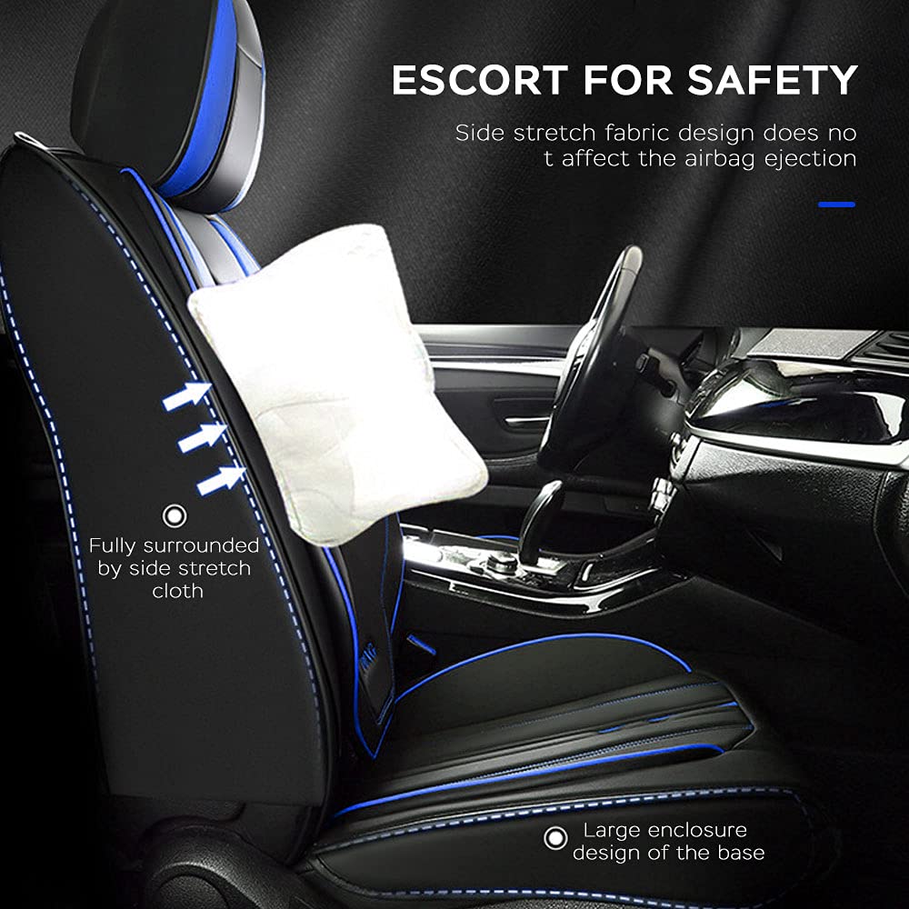 Juego Completo de Fundas de Asiento de Coche para 5 Asientos Delanteros y Traseros, Impermeables, de Piel sintética, Protectores de Asiento de automóvil, cojín M007,Negro y Azul
