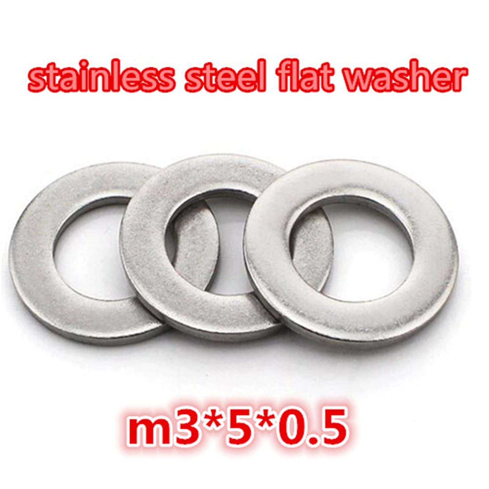 Zkenshan-Flache Unterlegscheiben 304 Edelstahl M3 Flache Waschmaschine Normalscheibe Scheibe Waschmaschine 3.15 * 5,05 * 0,5, 1000pcs, Gute Verschleißfestigkeit