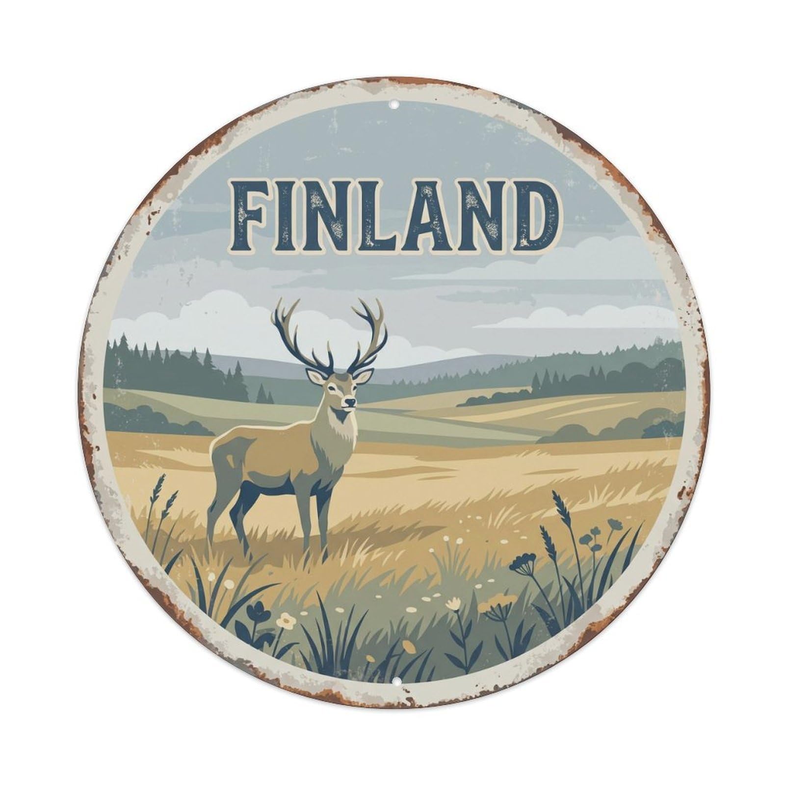Finland Pampas Deer Grassland Plain Metal Tin Sign