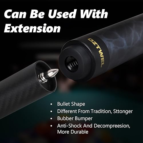 Miniatura 5 de Taco de piscina de fibra de carbono, 0.488 in, punta de 8 capas, baja desviación, palos de piscina profesionales para adultos con eje cónico