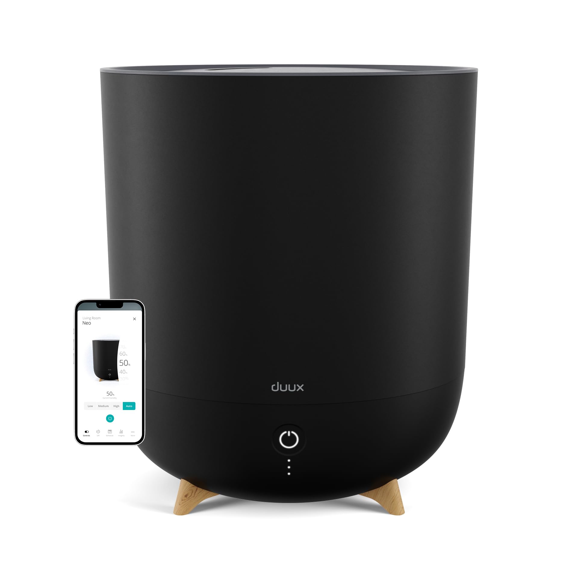 Duux Neo Smart ultradźwiękowy nawilżacz powietrza, duży zbiornik na wodę o pojemności 5 l, wydajność do 500 ml/h, do 16 godzin pracy, czarny