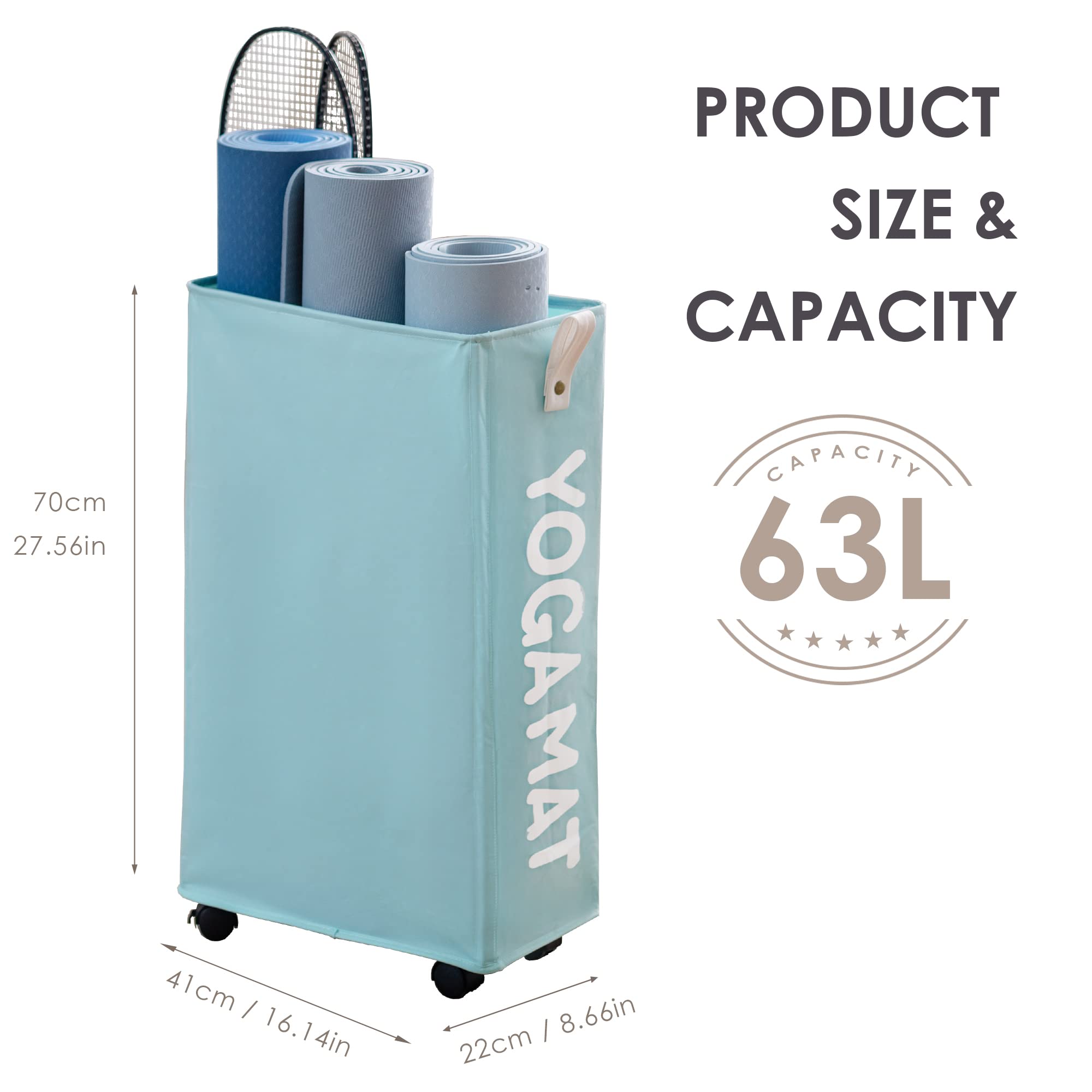 Caroeas Yoga Mat Storage Rack, 27 inches Yoga Mat Holder, Home Gym Equipment Storage, Workout Equipment Organization, Light Blue