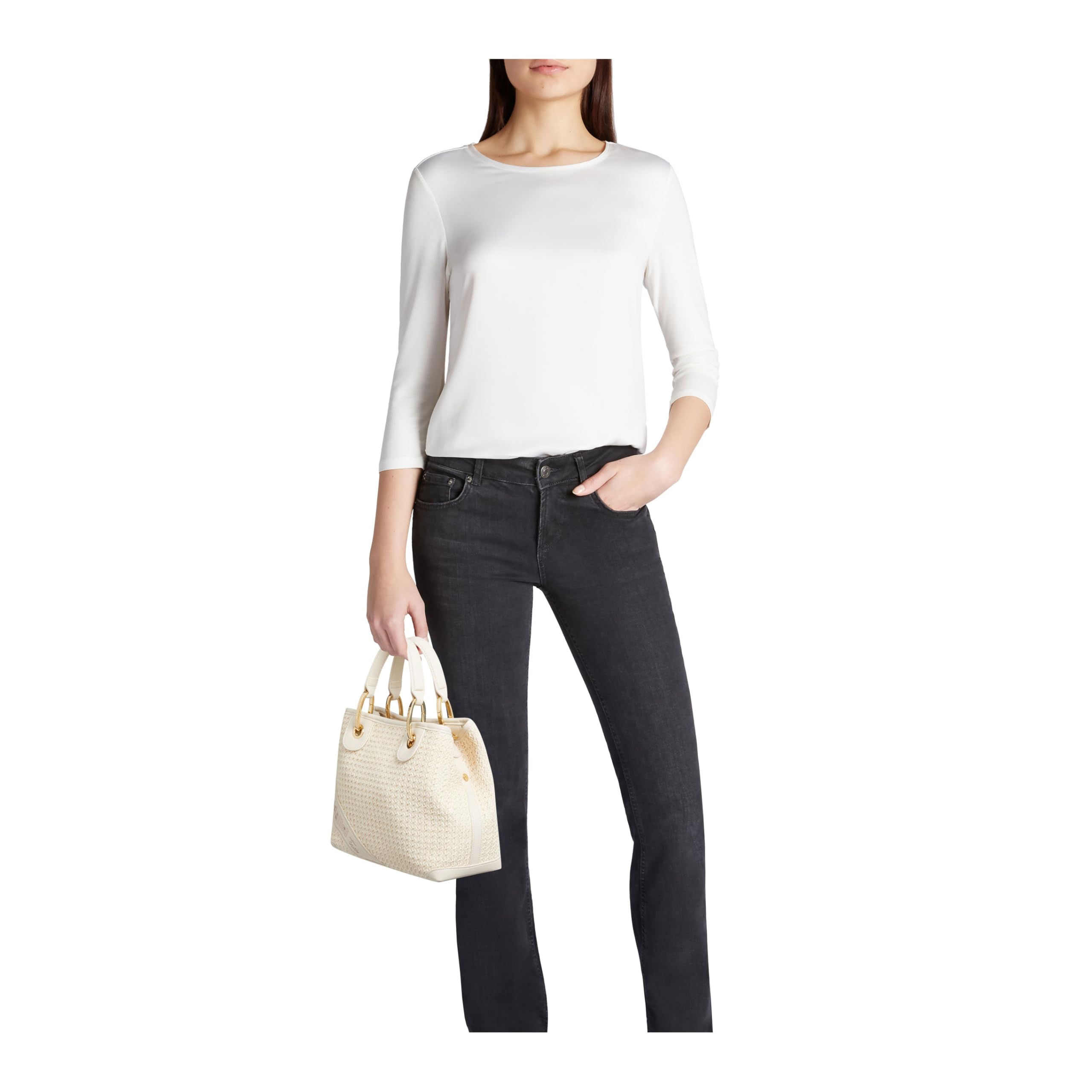 Braccialini Borsa Donna a Mano Beth Tricot in Rafia Intrecciata