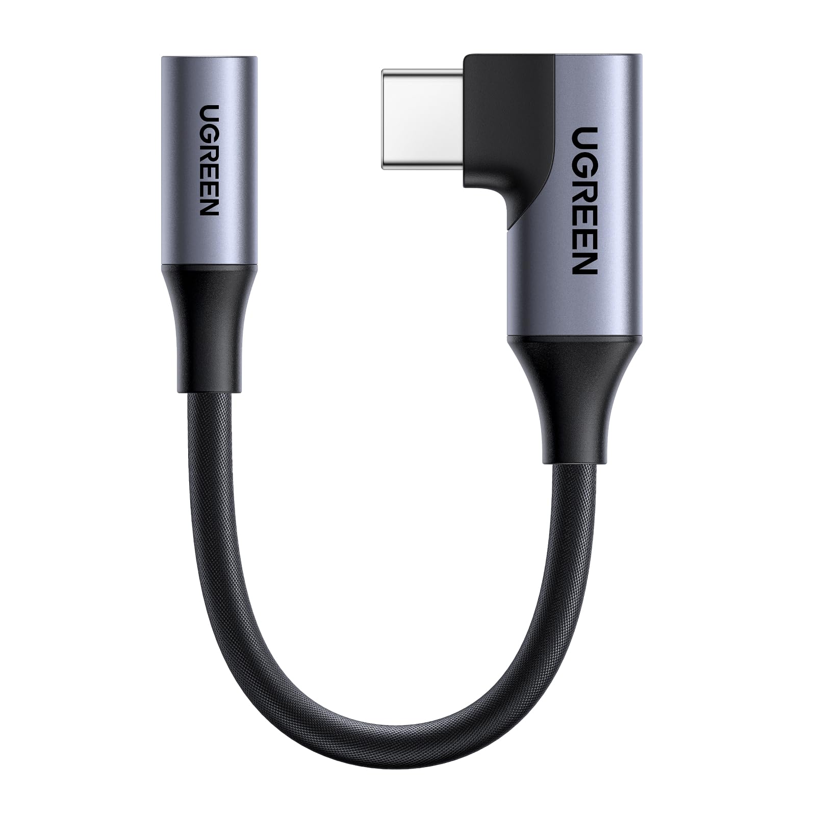 UGREEN Adaptateur USB-C vers Jack Audio 3,5 mm à Angle Droit 90 Dépenser avec Puce DAC, Compatible avec iPhone 17/17 Air/17 Pro/17 Pro Max, Série Galaxy S25, iPad, Mac