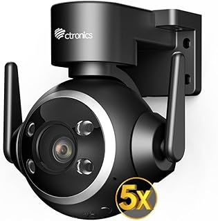 Ctronics 5X Optischer Zoom Überwachungskamera Aussen, Auto-Tracking, 30m Nachtsicht in Farbe, 5G/2,4GHz WLAN PTZ Kamera, 128GB TF/Cloud/NAS/FTP, PC/App, Wand- und Deckenmontage,Schwarz