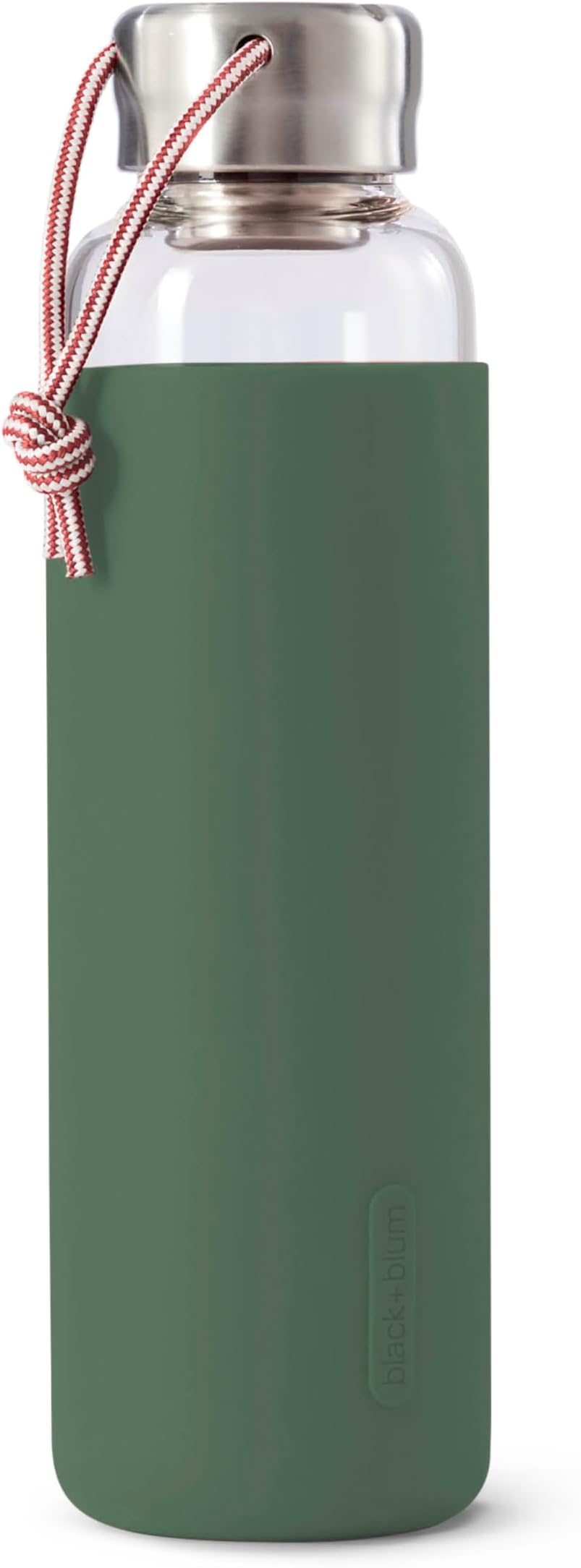 BLACK + BLUM Travel Glass Water Bottle | Lightweight, Leak Proof Flask w/ Protective Sleeve & Stainless Steel Lid | Hot or Cold Drinks for Travel, Office & School for All Ages | Olive, 20 oz / 600 ml