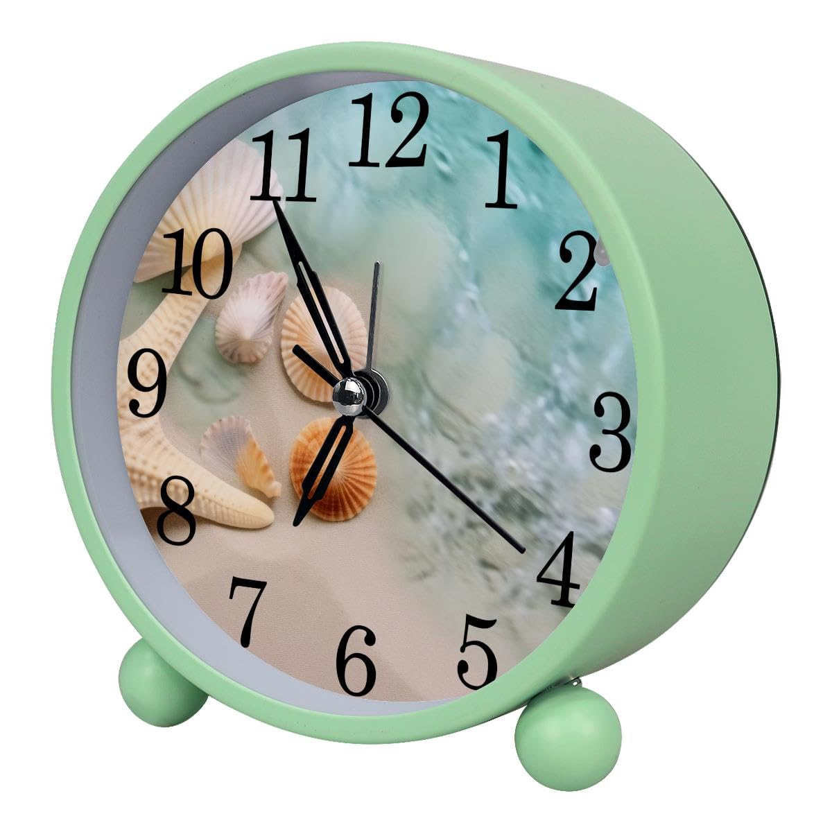 Alarm Clock Beach Starfishes Seashells, Silent Non-Ticking with Night Light