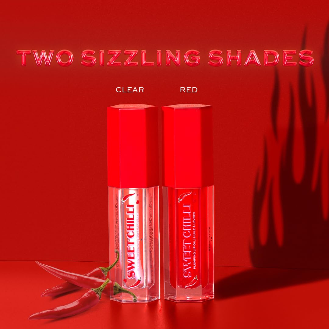 Makeup Revolution I Heart Revolution Sweet Chilli Plumping Lip Oil - Red for Hydrated Lips & Glossy Finish, Pack of 1 (4 ML) 2
