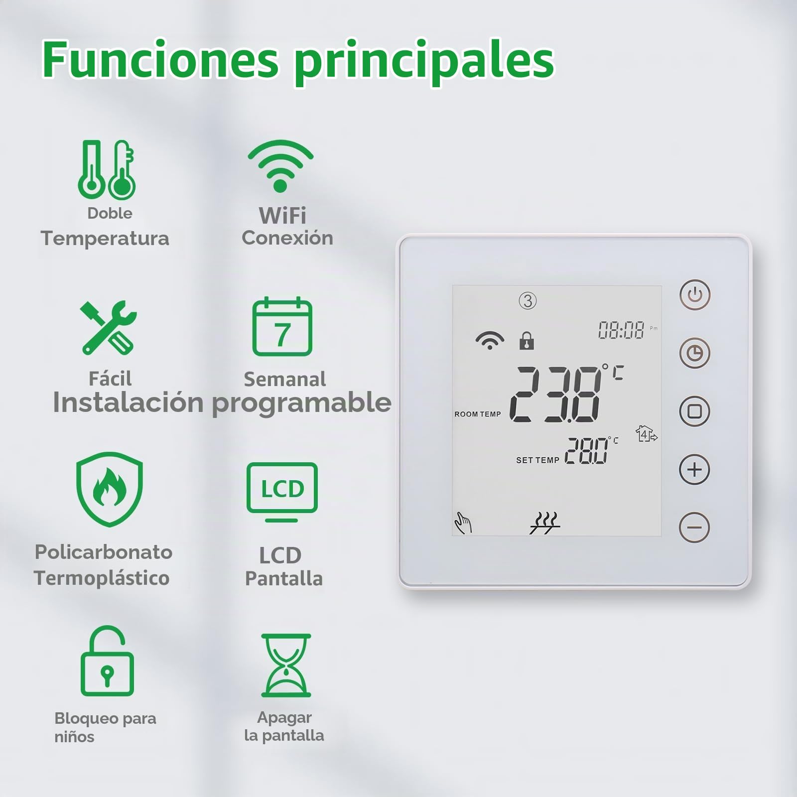 Wengart 24V WiFi Termostato de Ambiente de calefacción WG201,3A 2.4GHz Tuya App programable en 7 días, Teclas táctiles, retroiluminación, para Sistemas de Calentamiento de Agua