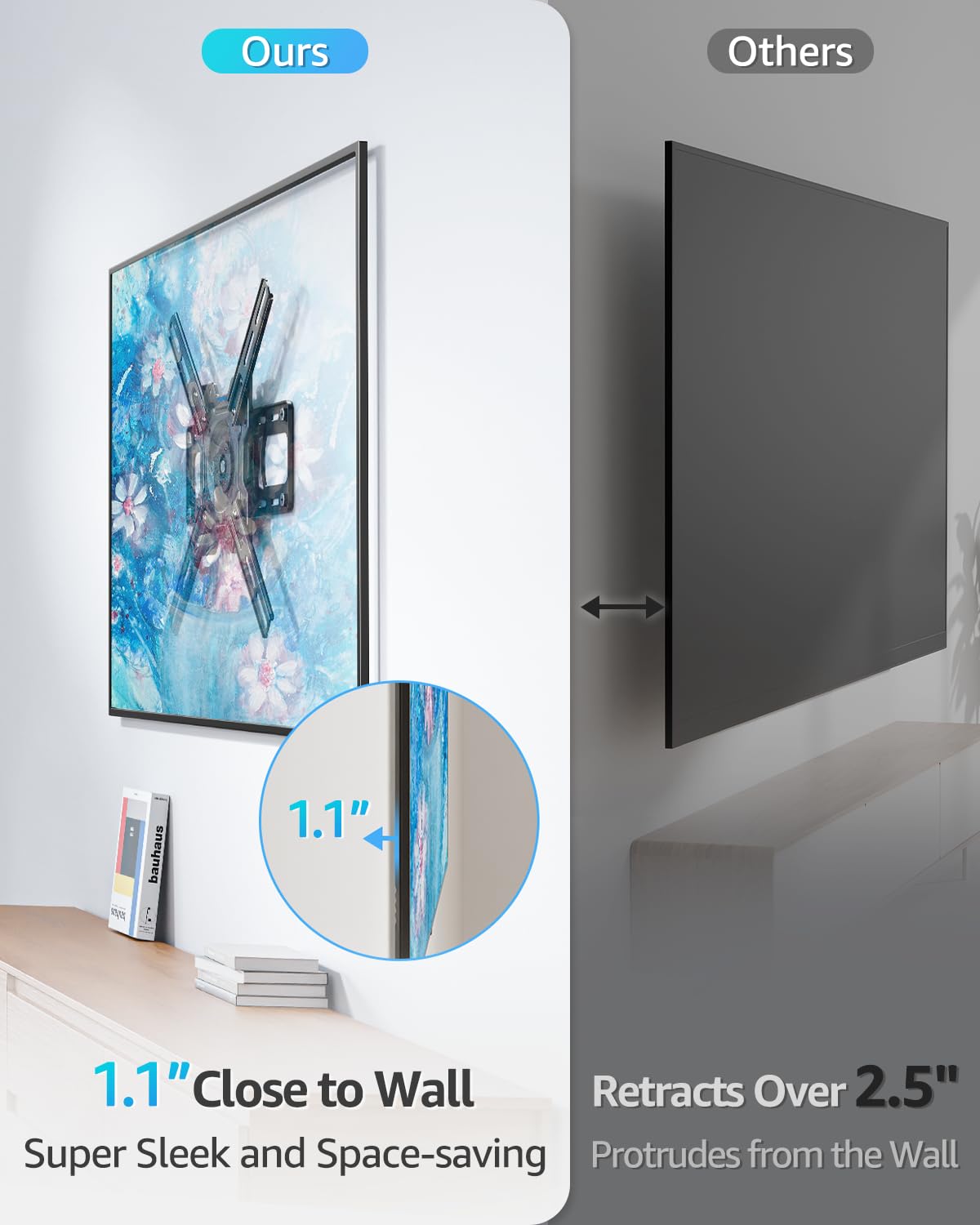 MOUNTUP MU0089 - Soporte de pared para TV ultrafino y giratorio para Samsung The Frame/Neo QLED 8K/Neo QLED 4K, soporte de TV de 90 grados horizontal a vertical, VESA máximo 400 x 400 mm, soporta