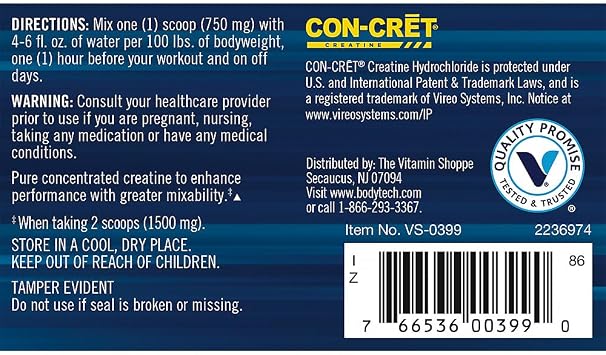 BodyTech Creatine HCl Powder - Highly Water-Soluble & Bioavailable - Supports Muscle Strength & Power - Unflavored (1.58 oz, 60 Servings)